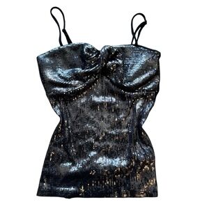 Vintage Y2K Suzy Shier Black Sequin Camisole Top Sheer Party Clubwear Cami Shirt